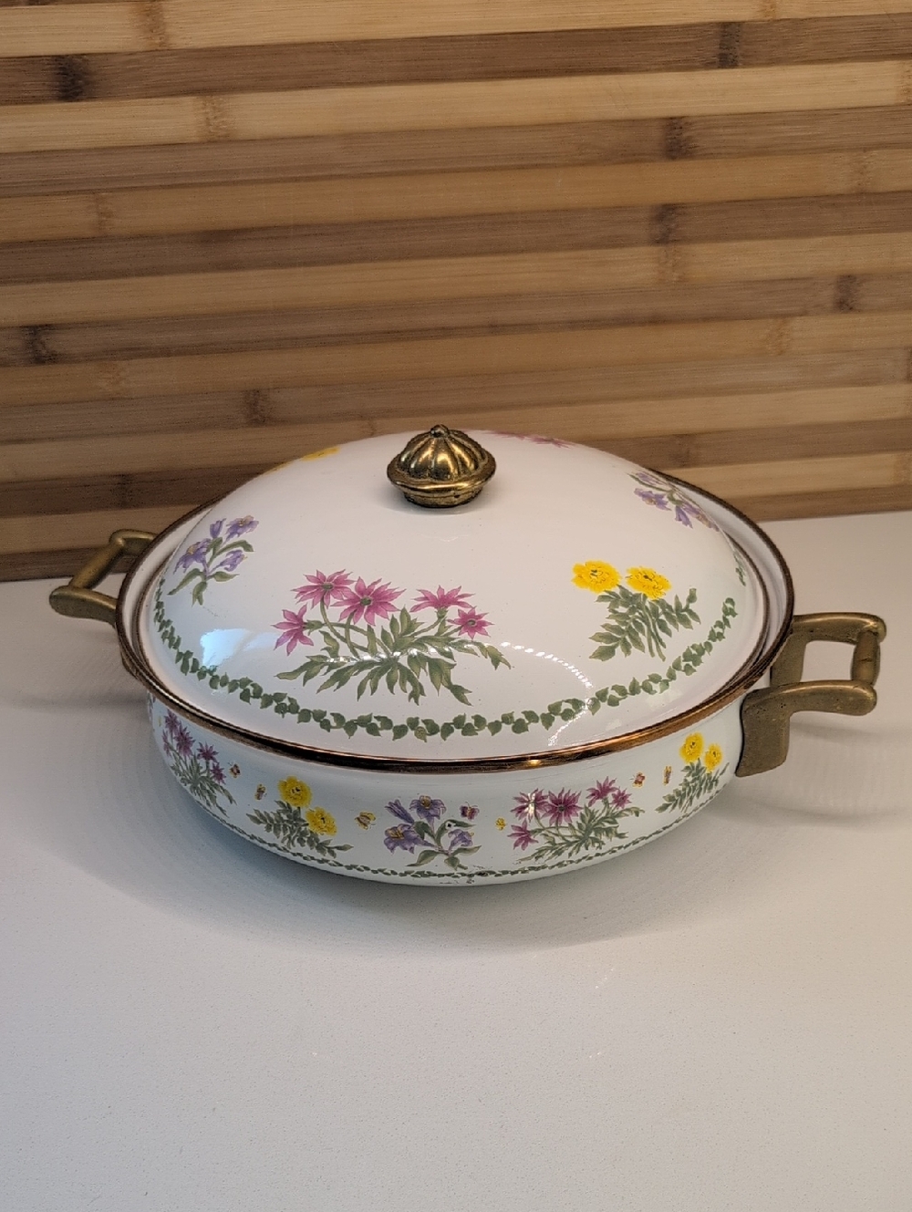 Vintage Lincoware Enamel Buffet Server - Wildflower - 10.25" Wide - Mint